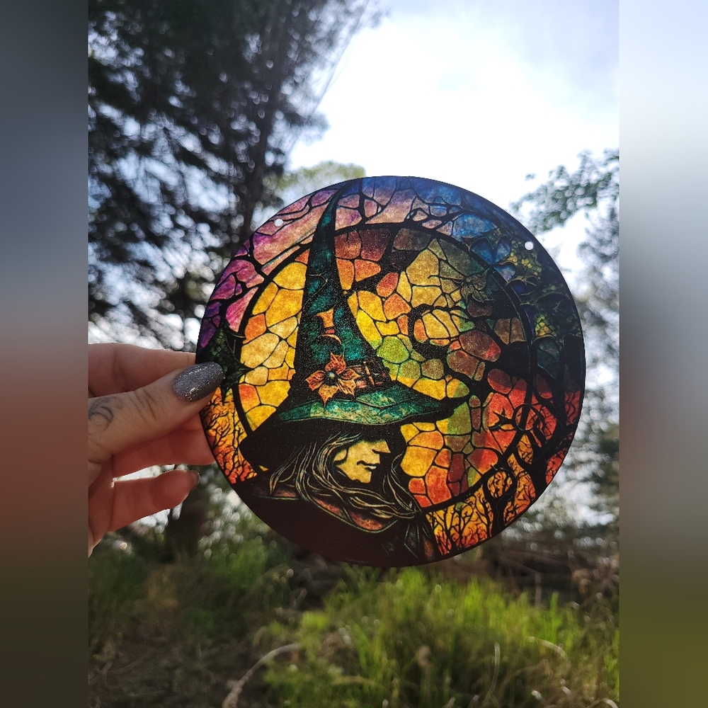 Stained Glass Witch Art Piece